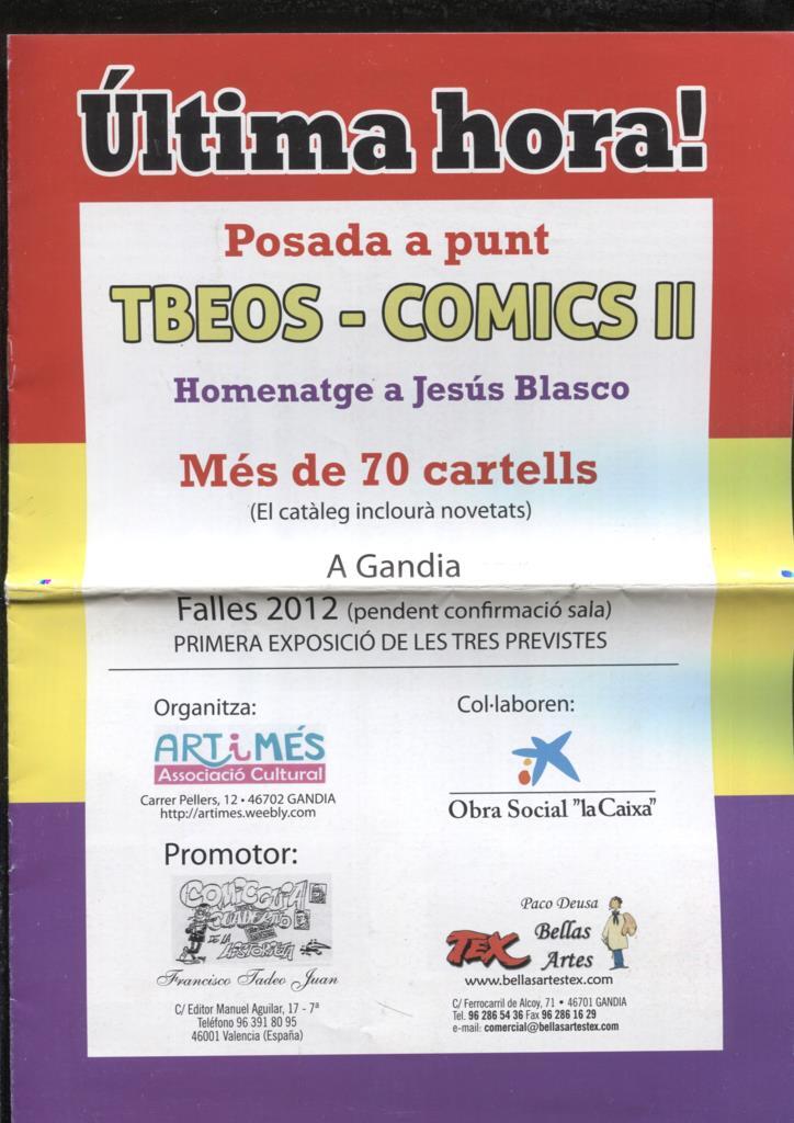 Folleto libreto exposicion Tebeos-Comics II celebrada en Gadia en 2012
