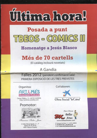 Folleto libreto exposicion Tebeos-Comics II celebrada en Gadia en 2012