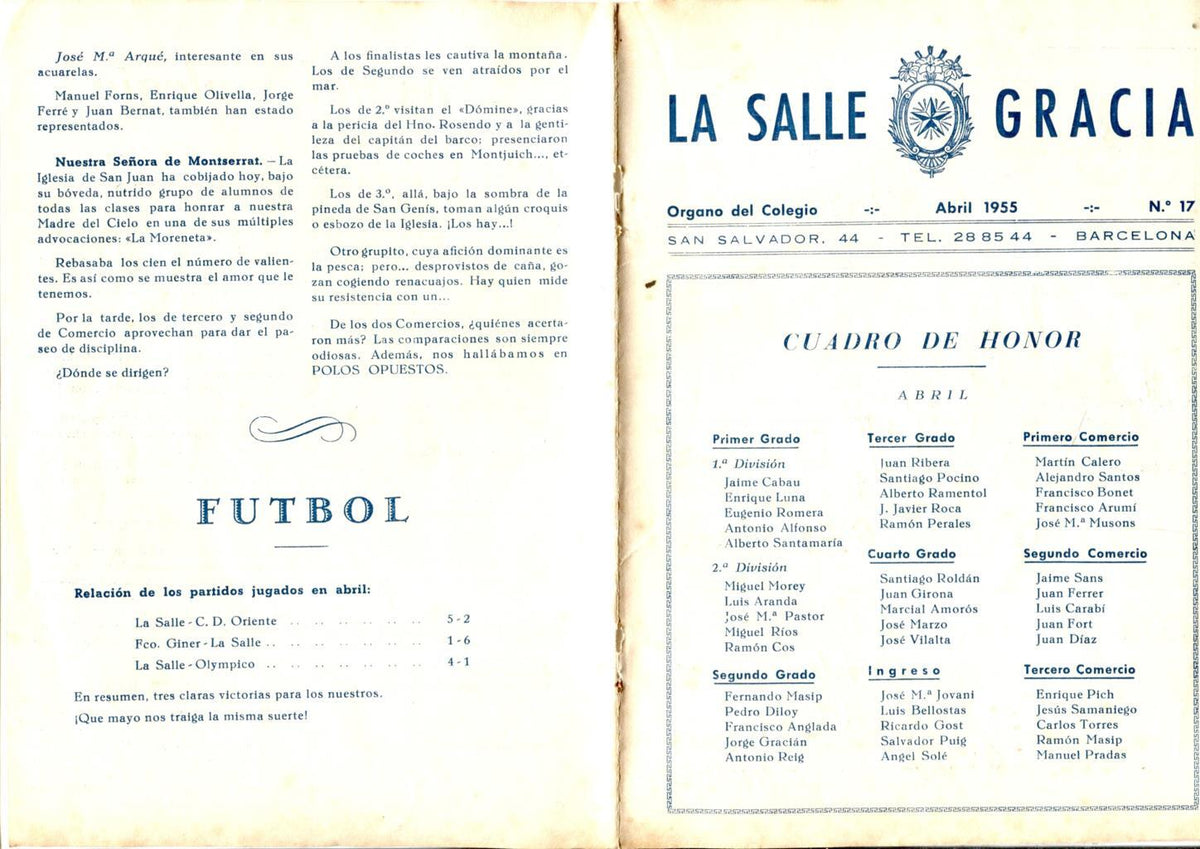 La Salle Gracia numero 17. abril 1955