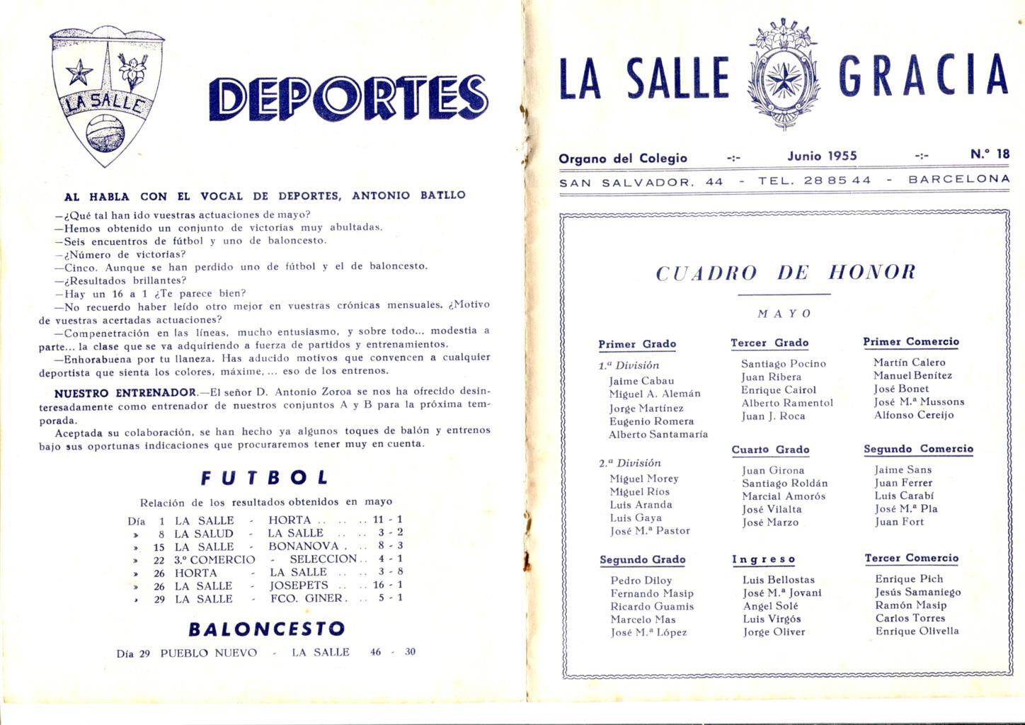 La Salle Gracia numero 18. Junio 1955