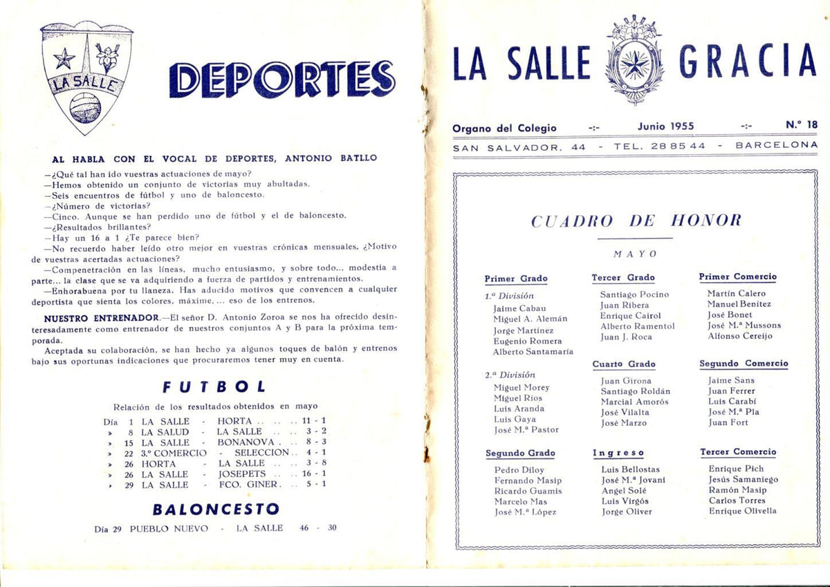 La Salle Gracia numero 18. Junio 1955