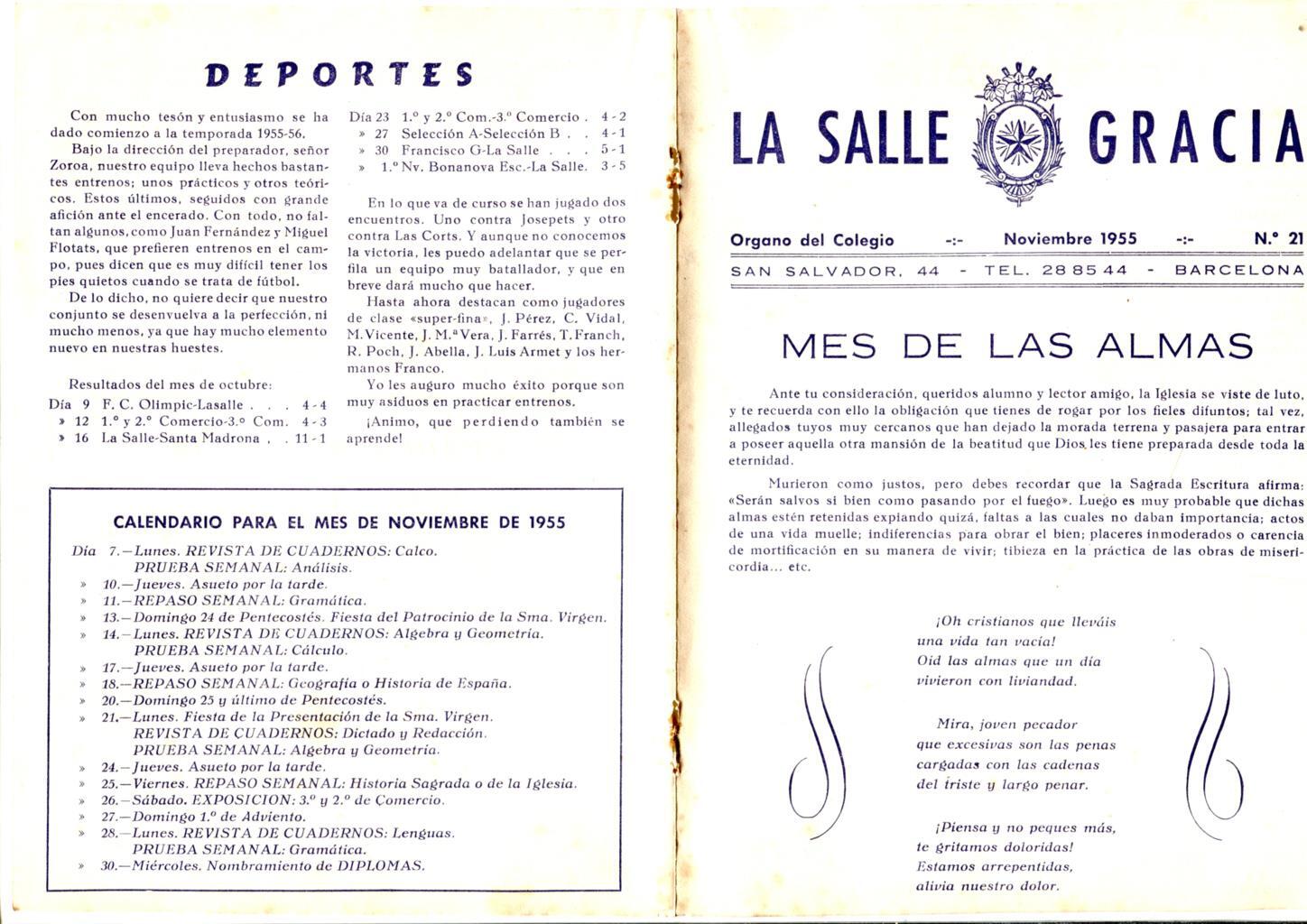 La Salle Gracia numero 21.Noviembre 1955