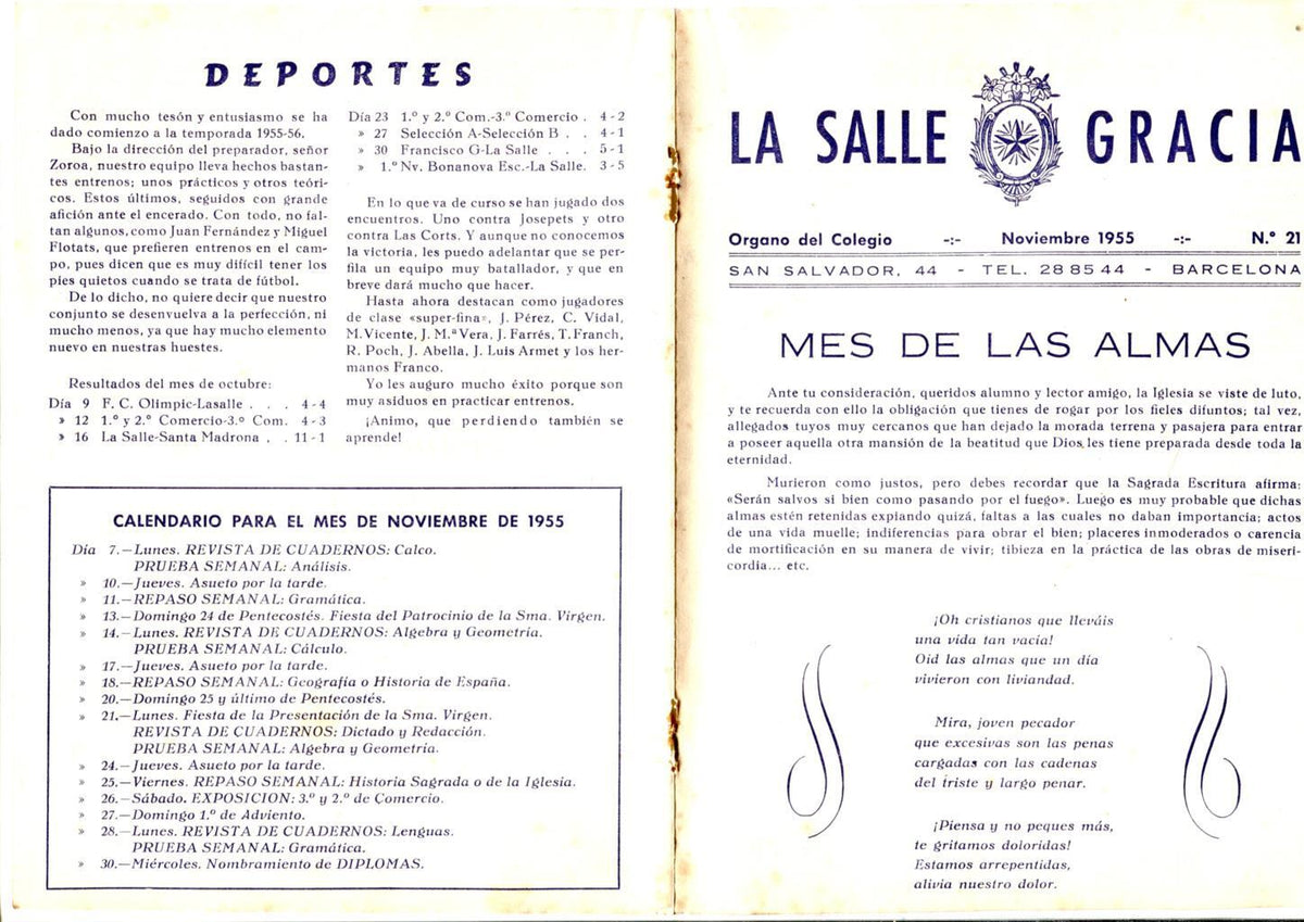 La Salle Gracia numero 21.Noviembre 1955