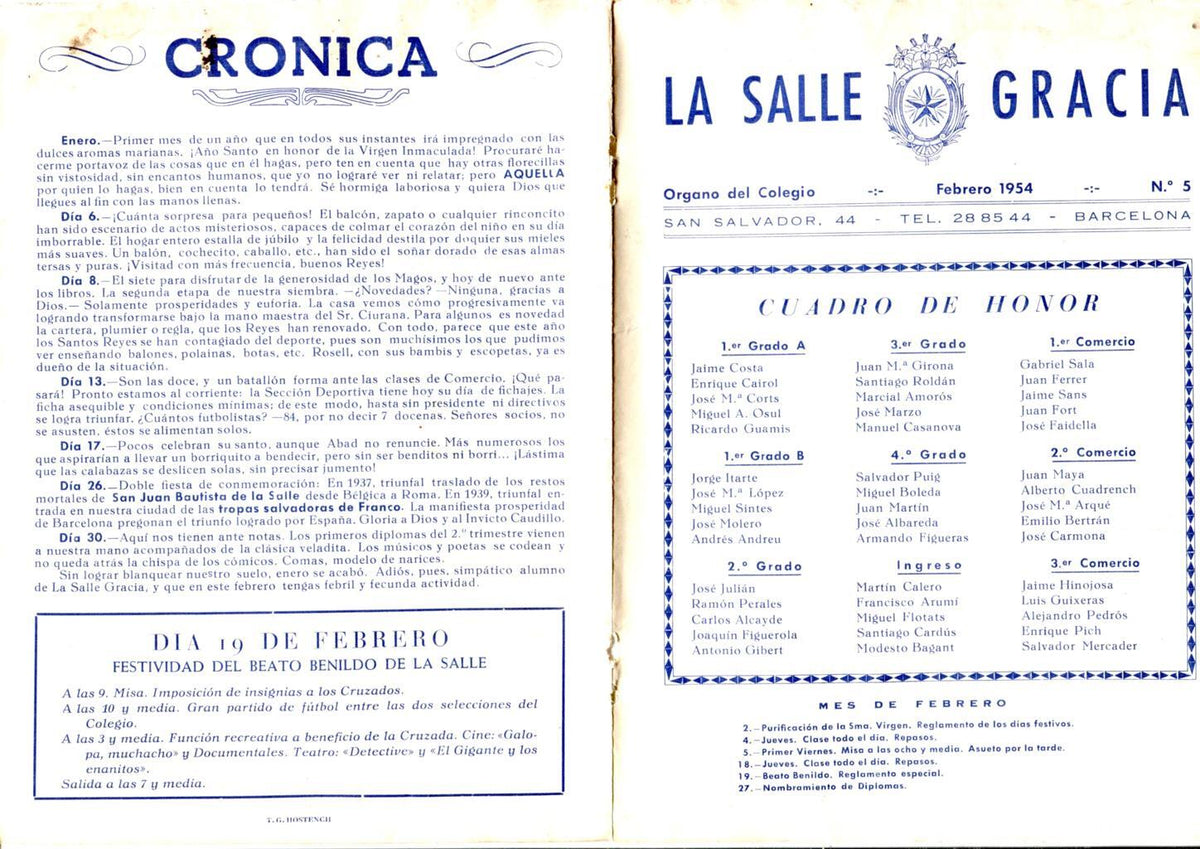 La Salle Gracia numero 05.febrero 1954