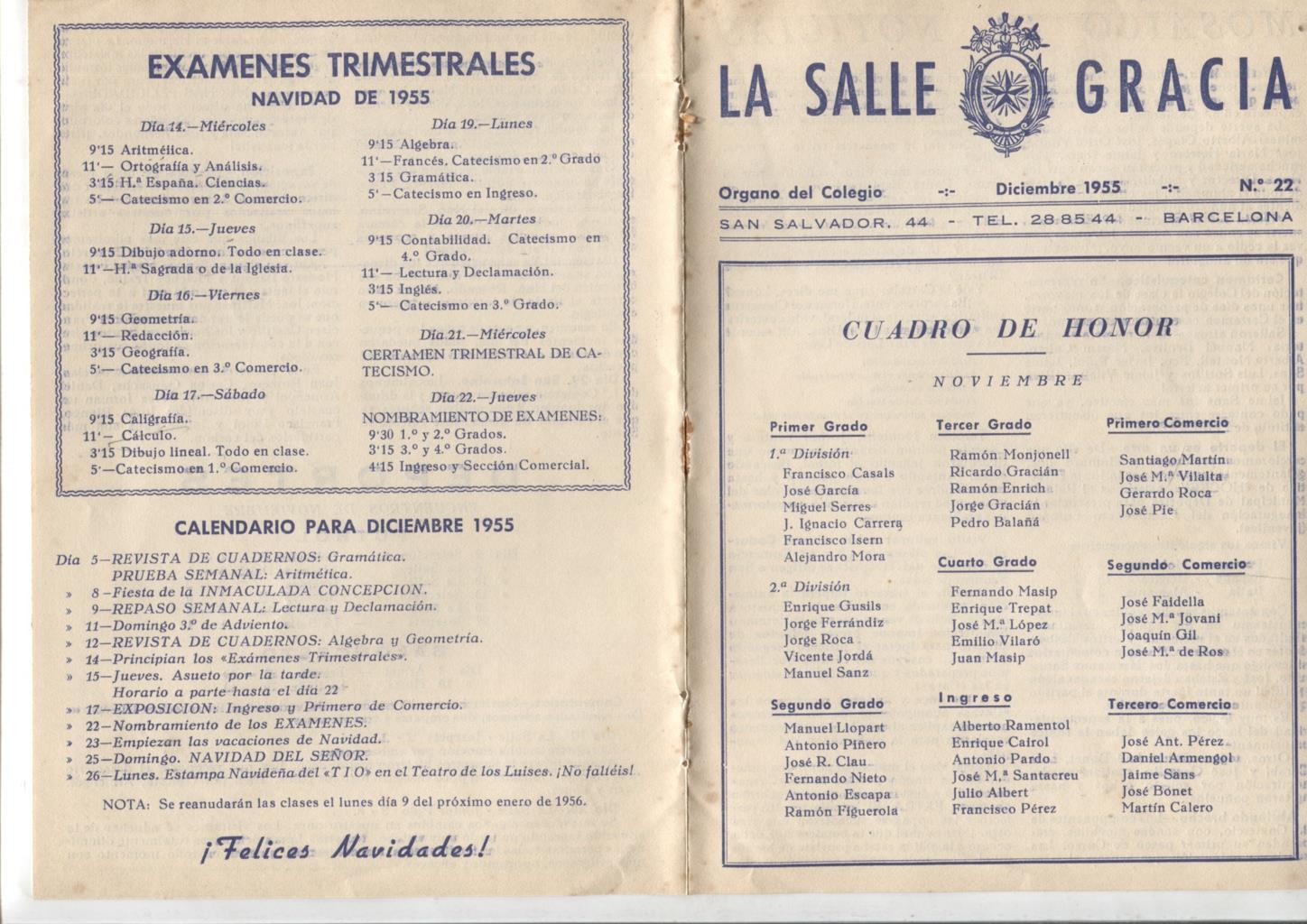 La Salle Gracia numero 22: Diciembre 1955