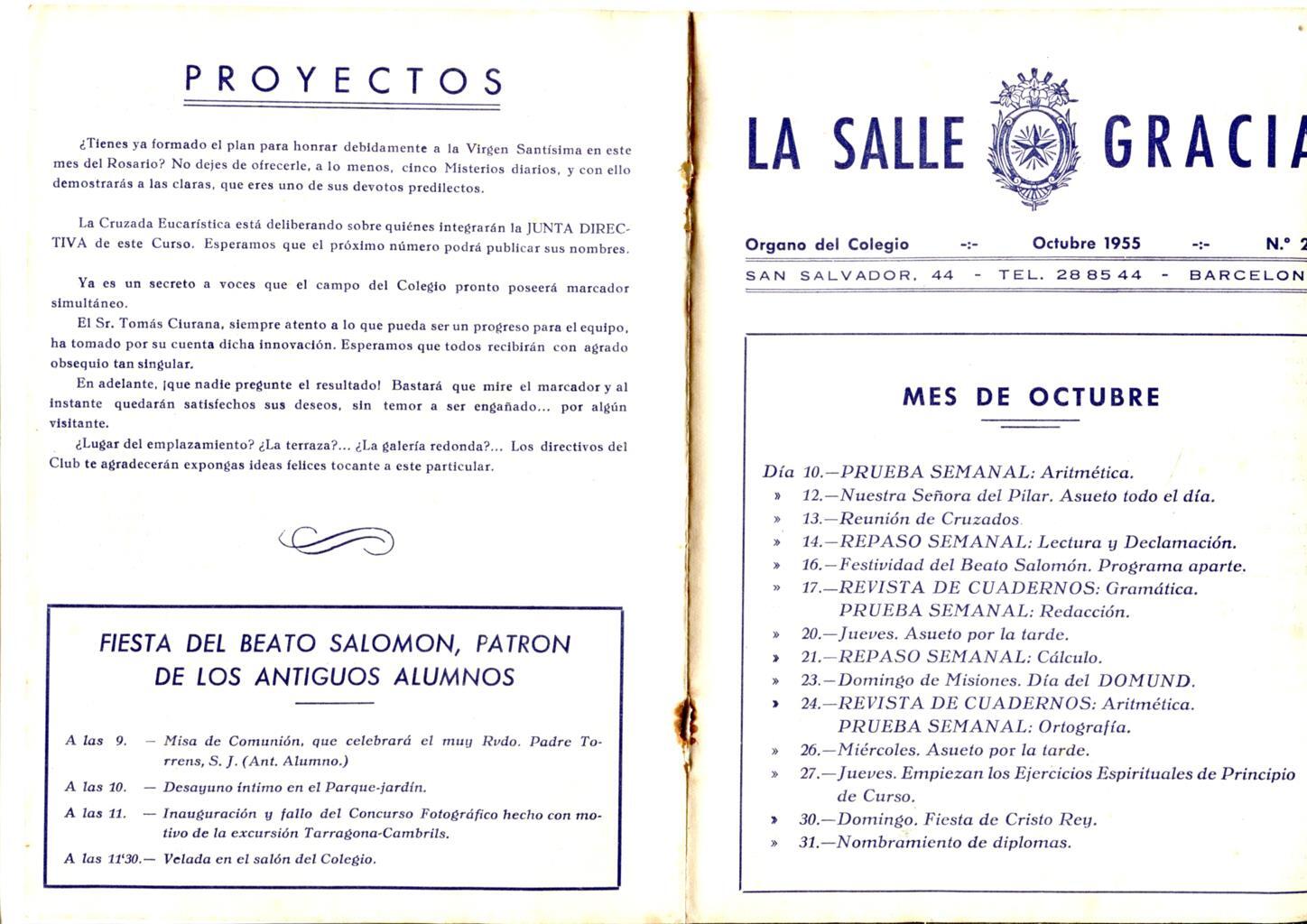 La Salle Gracia numero 20: octubre 1955