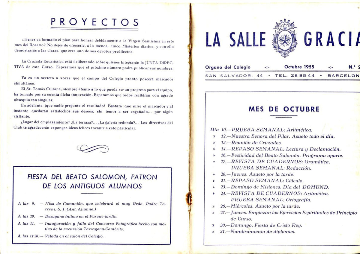 La Salle Gracia numero 20: octubre 1955