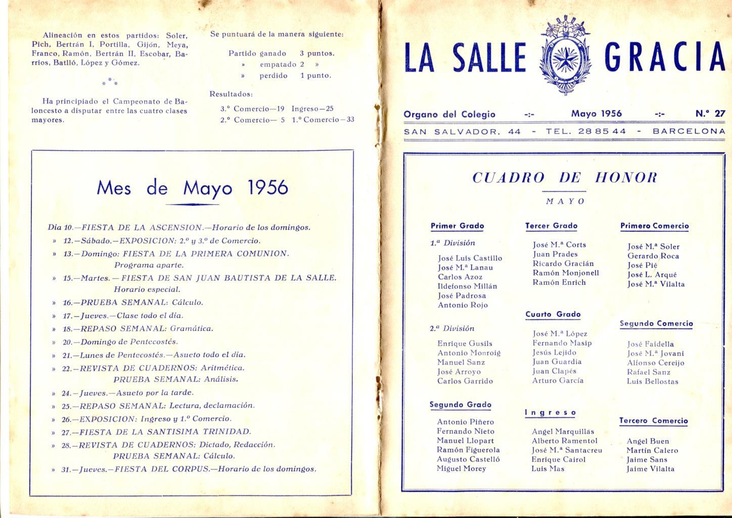 La Salle Gracia numero 27 Mayo 1956