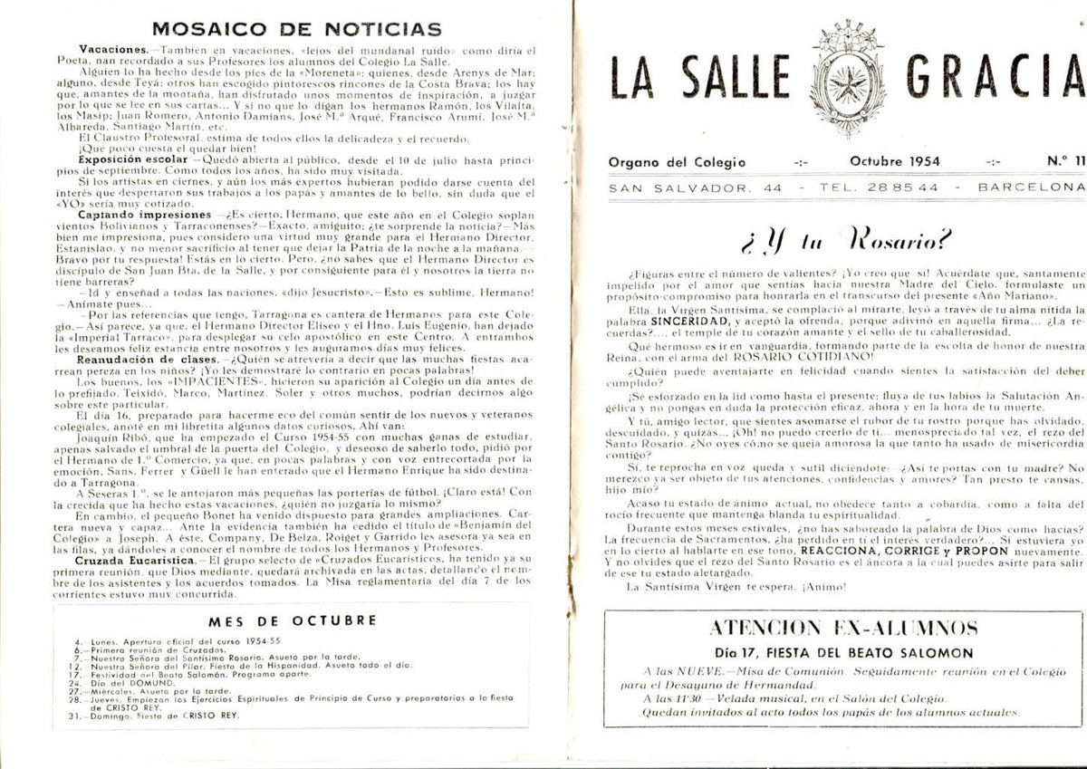 La Salle Gracia numero 11 Octubre 1954