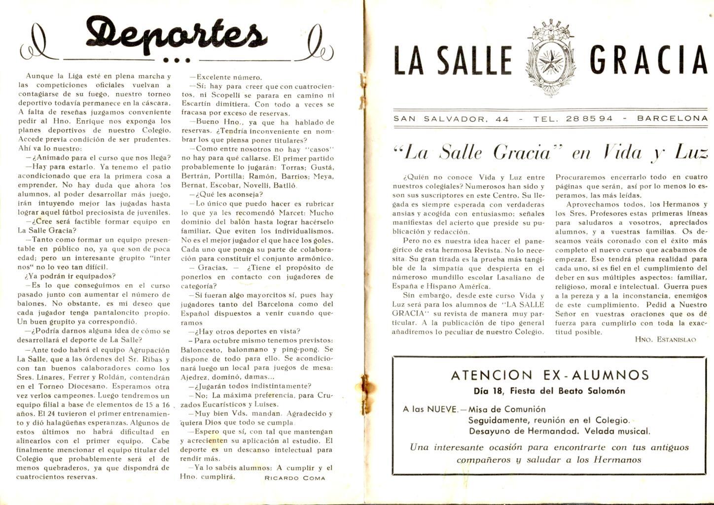 La Salle Gracia sin numero Octubre 1953