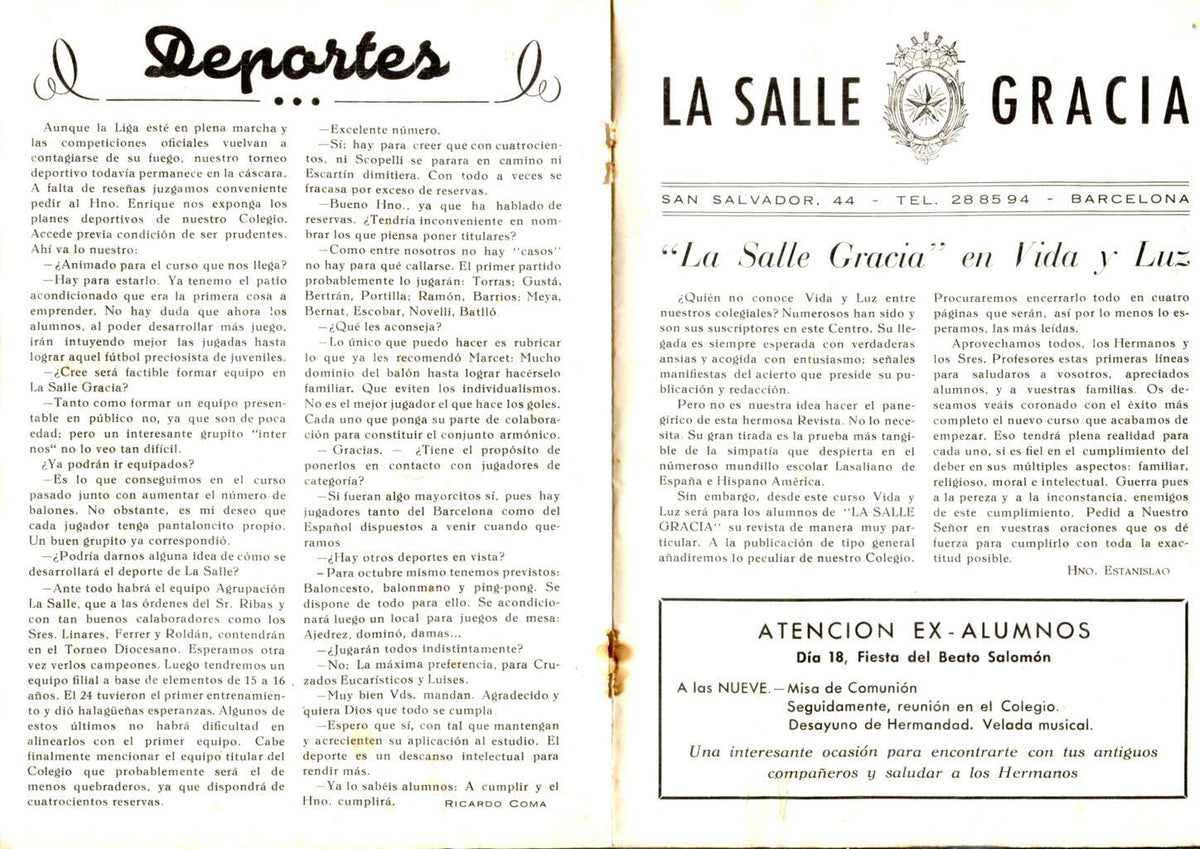 La Salle Gracia sin numero Octubre 1953