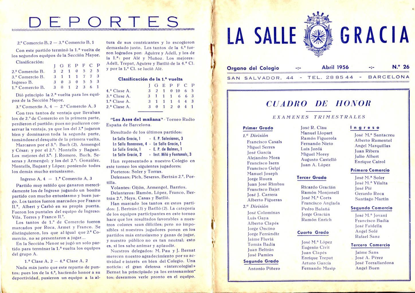 La Salle Gracia numero 23 abril 1956