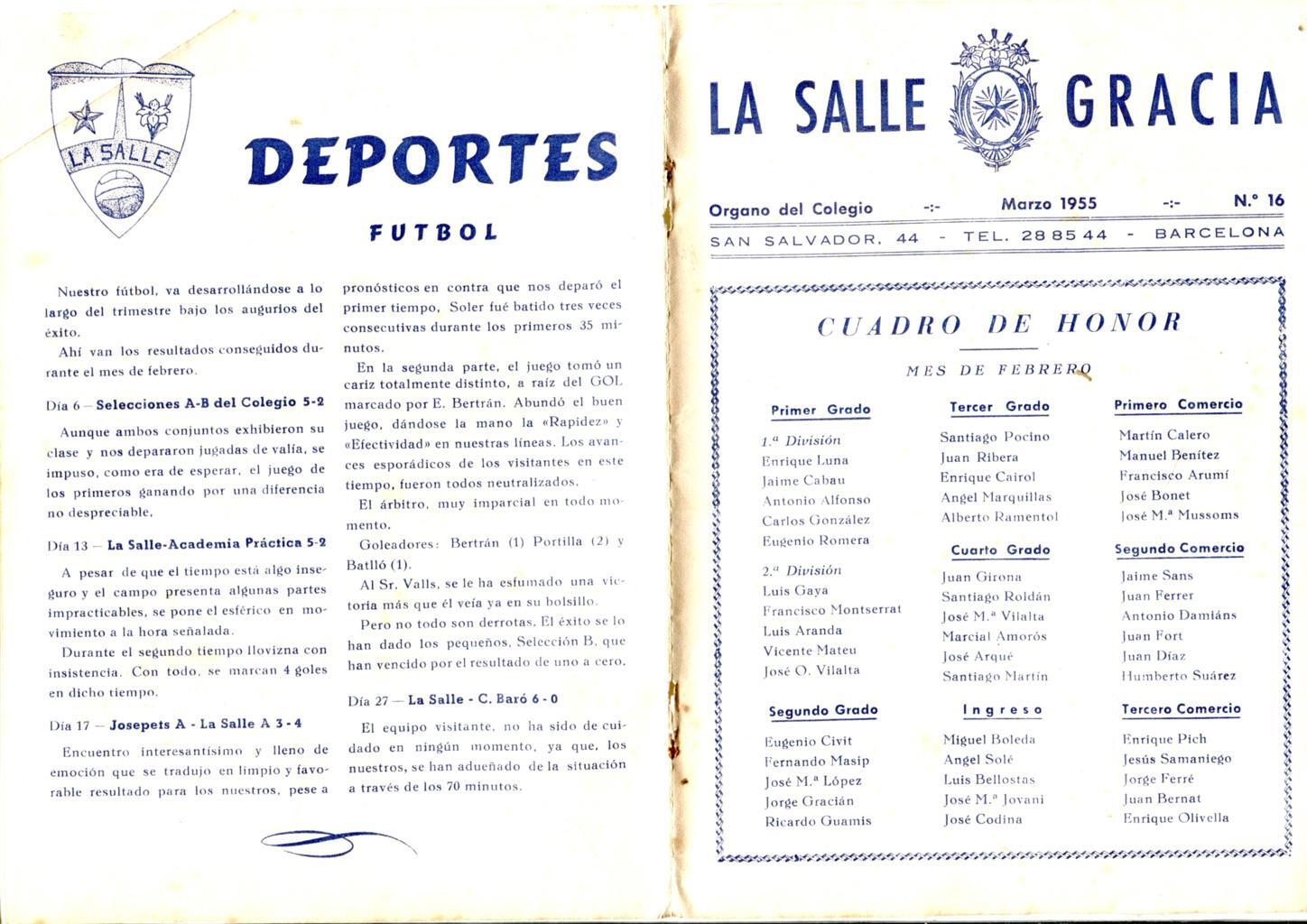 La Salle Gracia numero 16 Marzo 1955