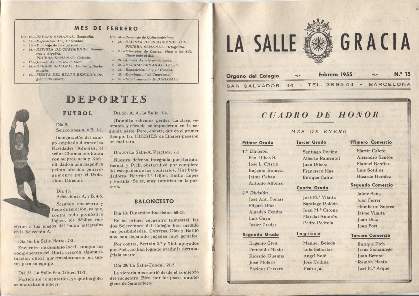 La Salle Gracia numero 15 febrero 1955