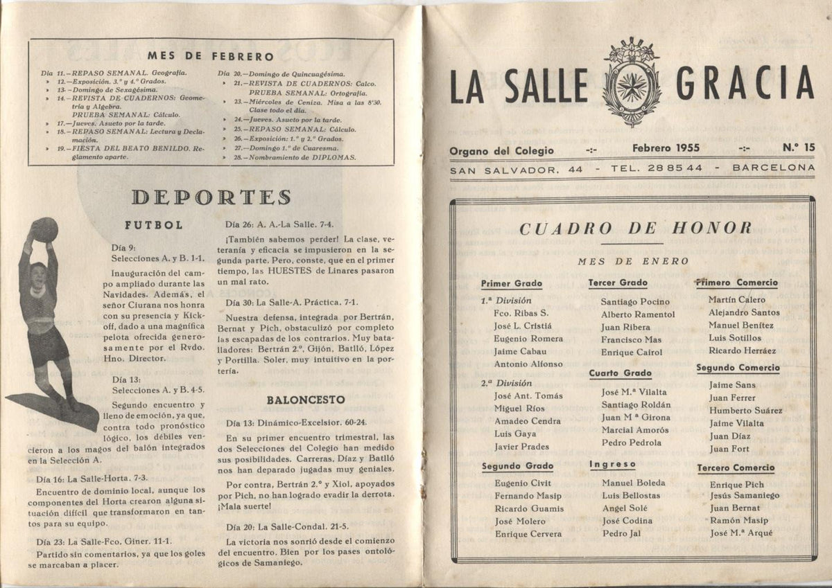 La Salle Gracia numero 15 febrero 1955