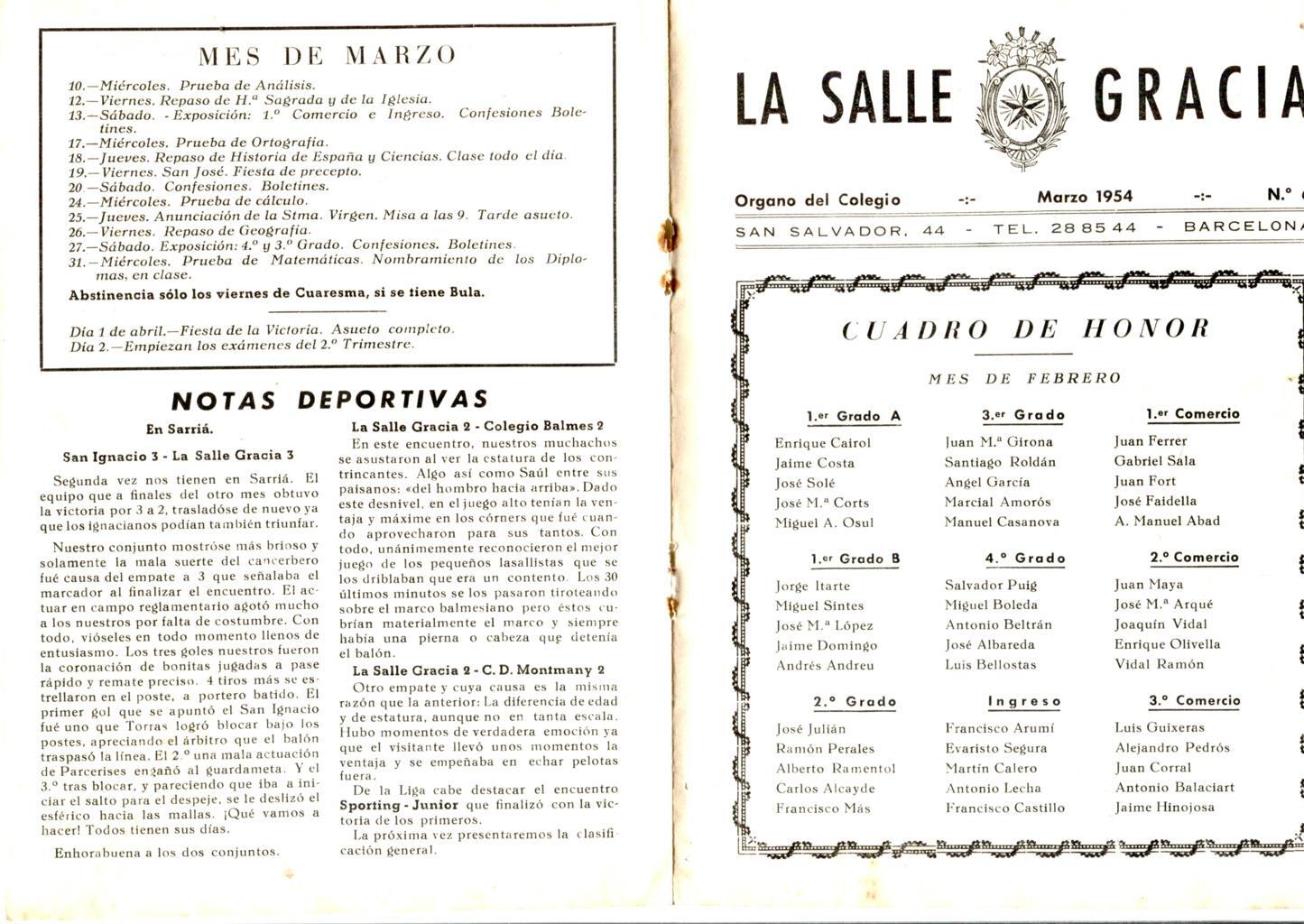 La Salle Gracia numero 06 Marzo 1954