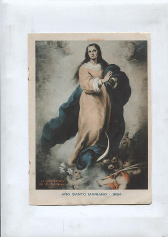 Vida y Luz: Estampa religiosa numerada 26: Año Santo Mariano 1954: La concepcion de Murillo