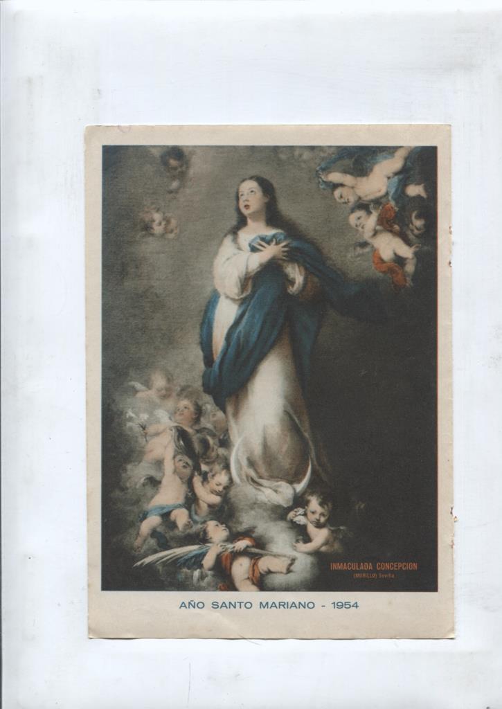 Vida y Luz: Estampa religiosa numerada 28: Año Santo Mariano 1954: La concepcion de Murillo