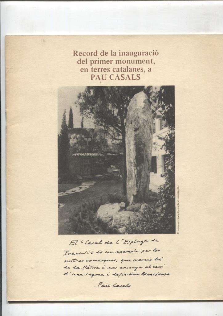 Pau Casals: record inauguracio primer monument en terres catalanes