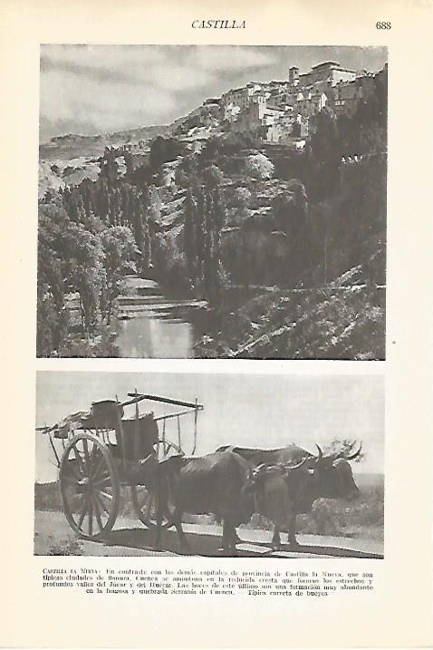 LAMINA VOX 16651: Vista de Cuenca y carreta de bueyes