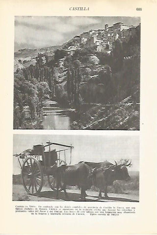 LAMINA VOX 16651: Vista de Cuenca y carreta de bueyes