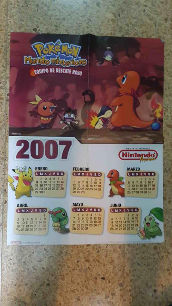 Poster-calendario desplegable a doble cara: Pokemon Mundo misterioso equipo de rescate azul y rojo, de la Revista Oficial Nintendo Accion 2007