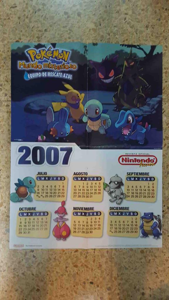 Poster-calendario desplegable a doble cara: Pokemon Mundo misterioso equipo de rescate azul y rojo, de la Revista Oficial Nintendo Accion 2007