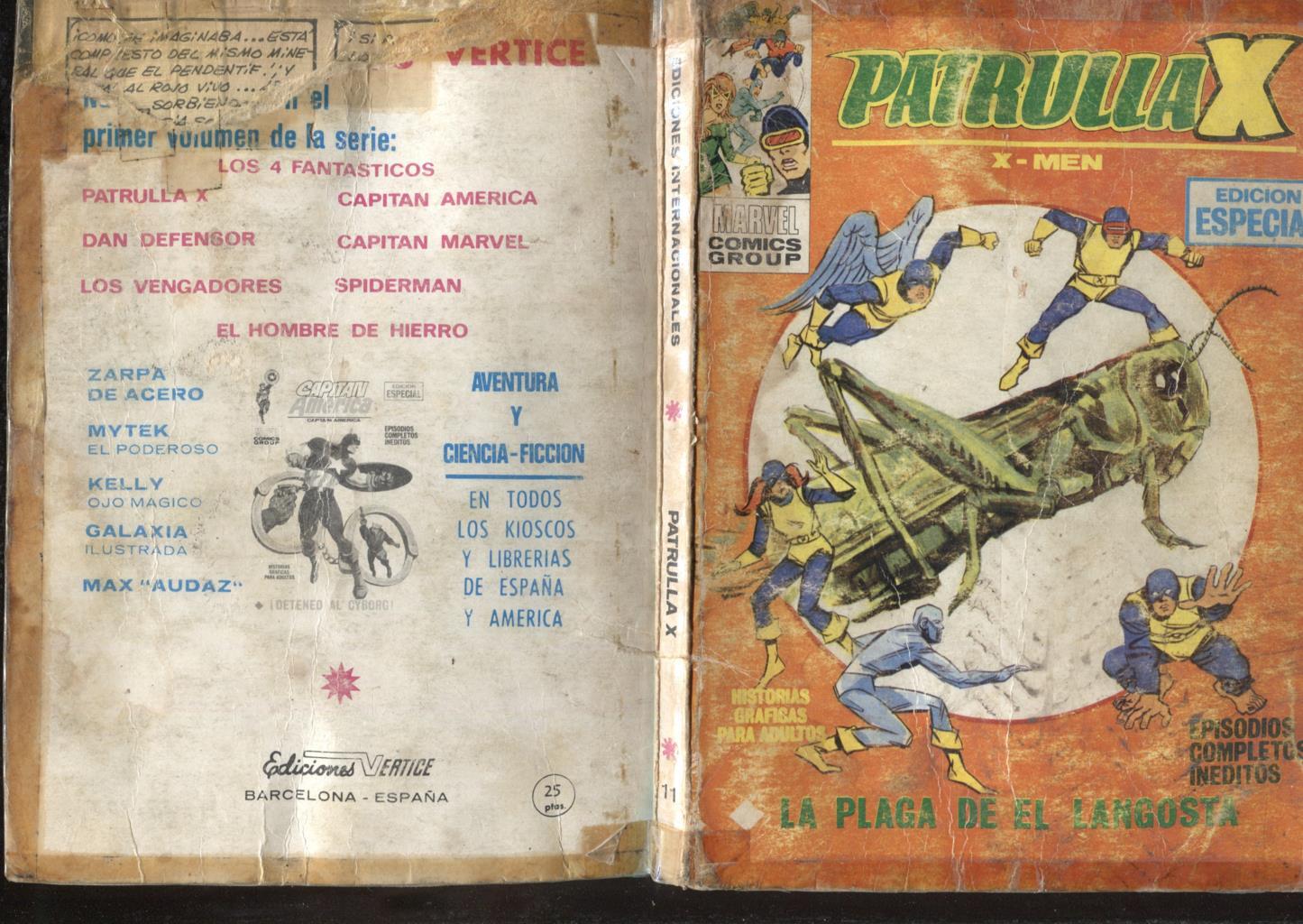 Vertice tapa carton: Patrulla X numero 11. (FALTAN PAGINAS 125/128)