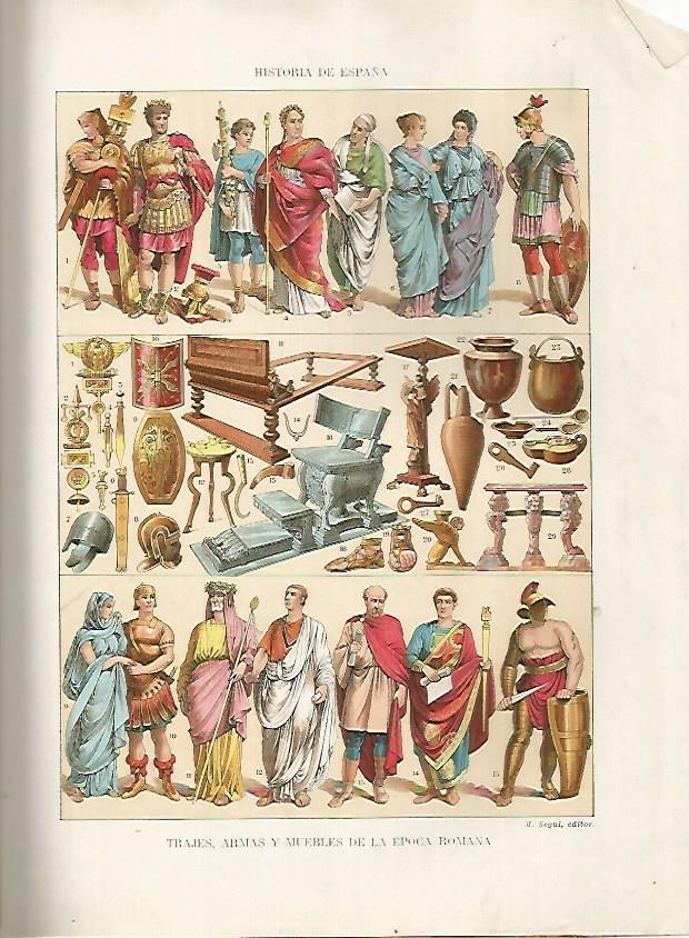 LAMINA 18139: Trajes, armas y muebles de la epoca romana