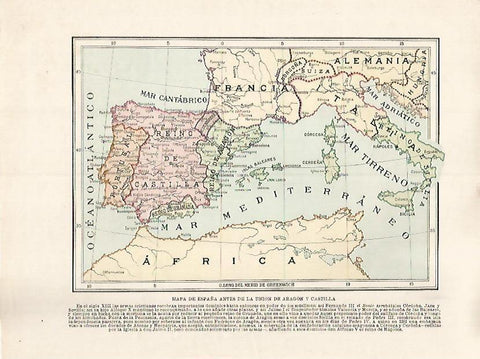 LAMINA 17900: Mapa de España antes de la union de Castilla y Aragon