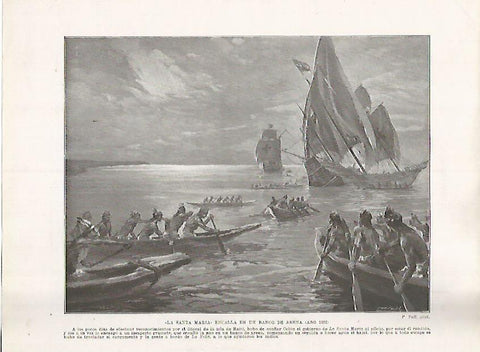 LAMINA 17918: La Santa Maria encallada en Haiti, 1492