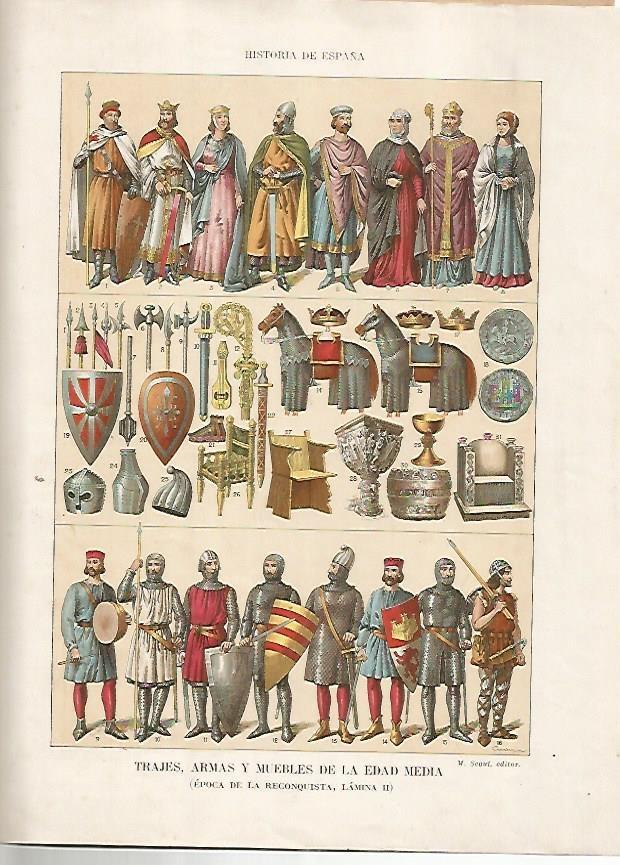 LAMINA 17844: Trajes, enseres y armas de la Reconquista