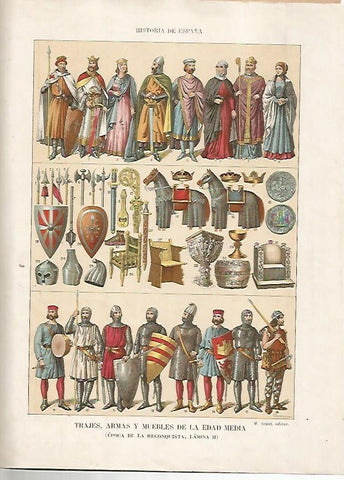 LAMINA 17844: Trajes, enseres y armas de la Reconquista