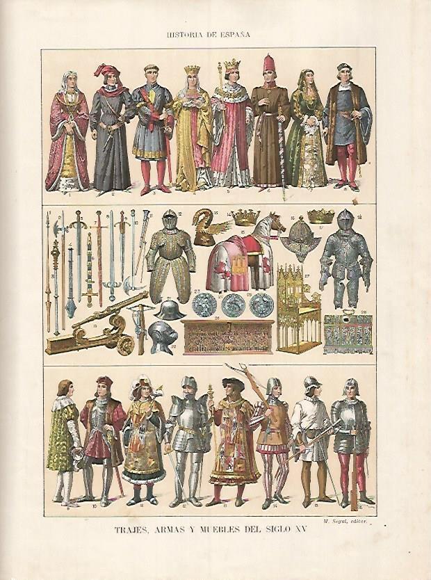 LAMINA 17886: Trajes, armas y enseres del siglo XV