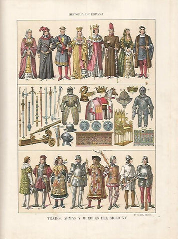 LAMINA 17886: Trajes, armas y enseres del siglo XV