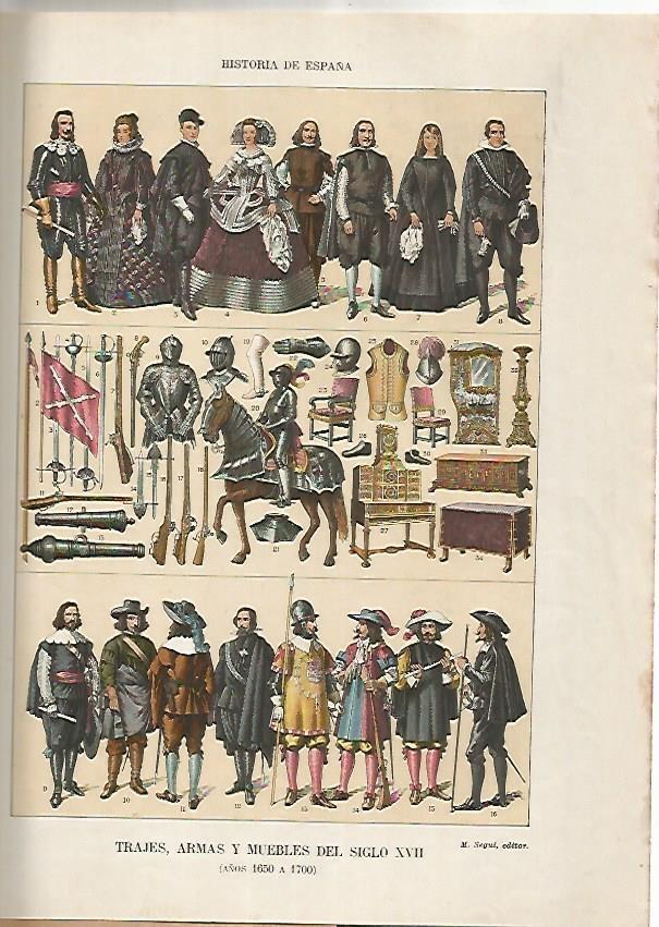 LAMINA 18040: Trajes, armas y muebles del siglo XVII