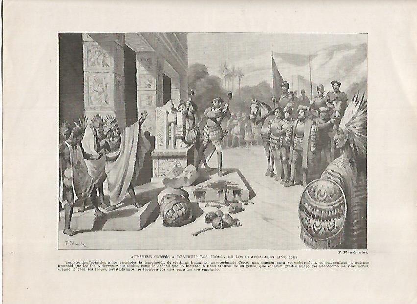 LAMINA 17996: Destruccion de idolos de los Cempoaleses por Herna Cortes