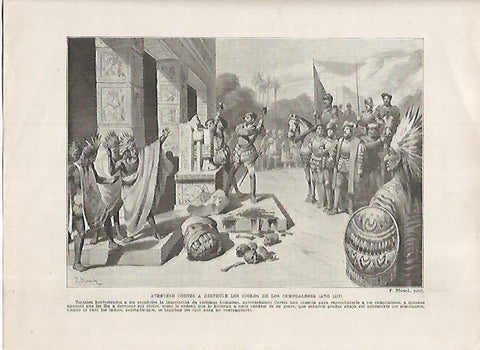 LAMINA 17996: Destruccion de idolos de los Cempoaleses por Herna Cortes