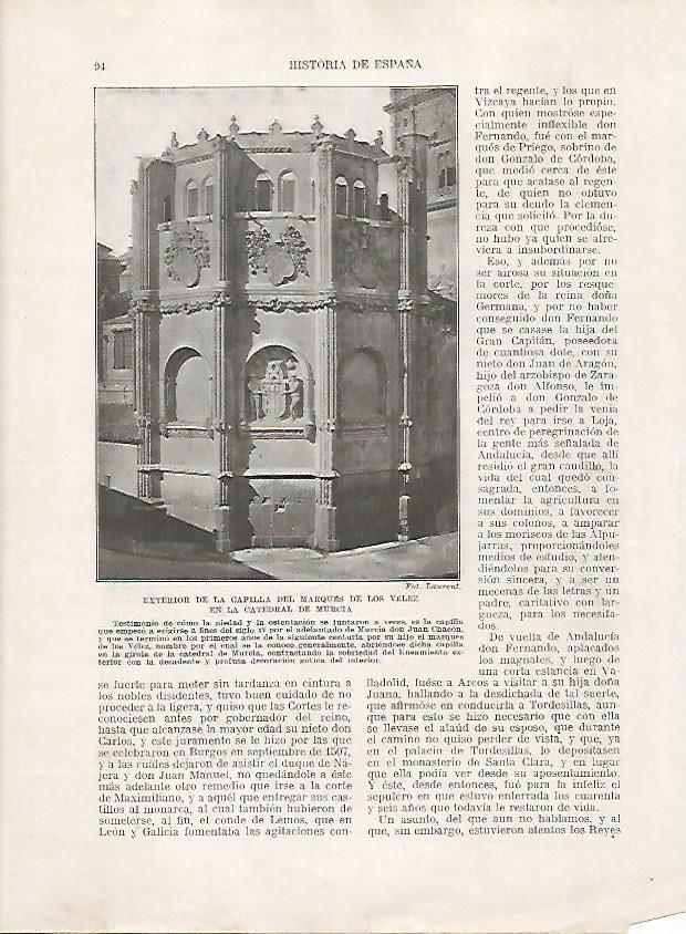 LAMINA 17945: Capilla del Marques de los Velez en la Catedral de Murcia