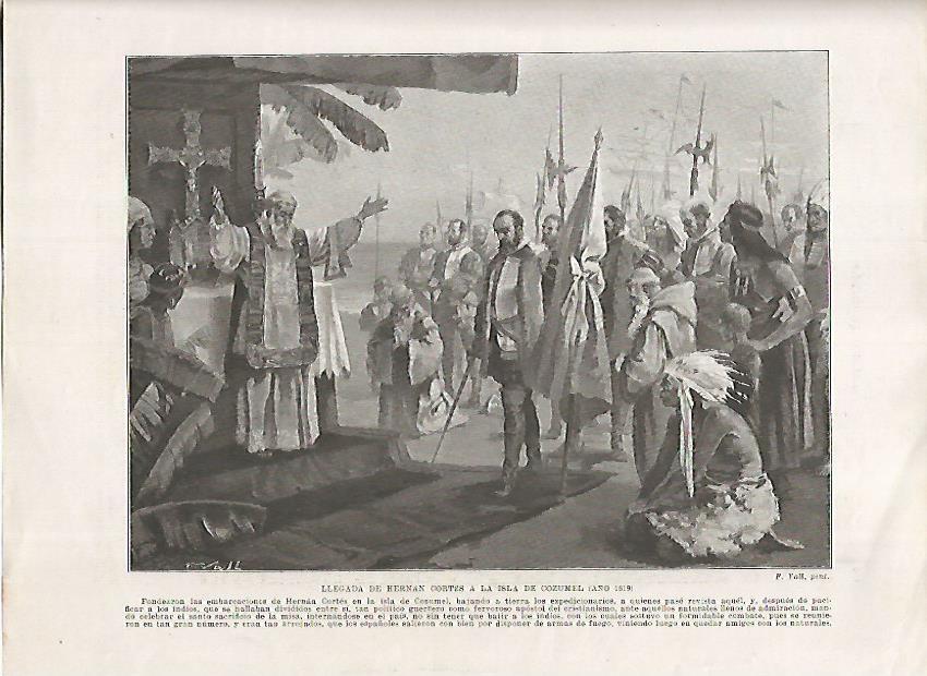 LAMINA 17994: Hernan Cortes llegando a la isla de Cozumel