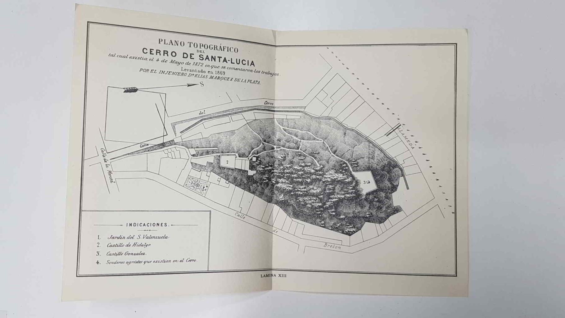 Lamina de Chile (num C1): Plano Topográfico del Cerro de Santa-Lucia en 1872