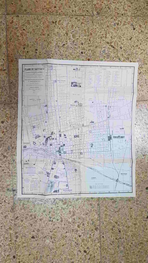 Lamina de Chile (num C14): Plano de Santiago con los proyectos de canalizacion del rio, Camino de Cintura, etc.