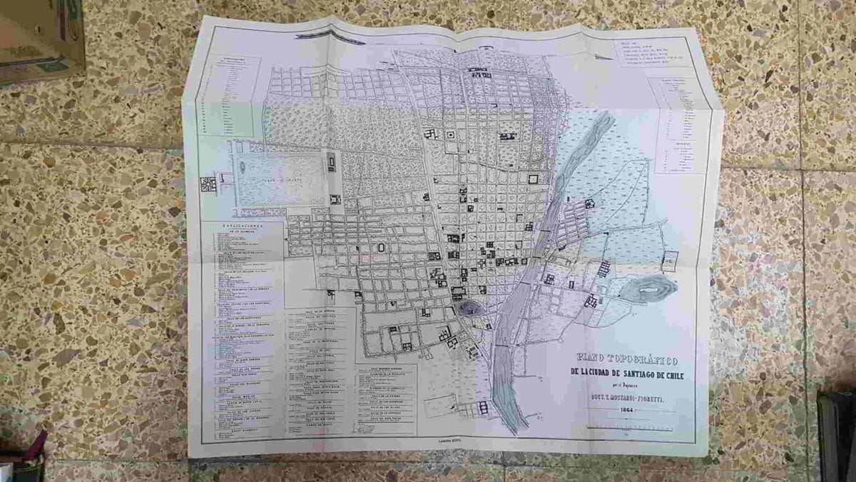 Lamina de Chile (num C15): Plano toprografico de la Ciudad de Santiago de Chile por el ingeniero T. Mostardi-Fioretti 1864