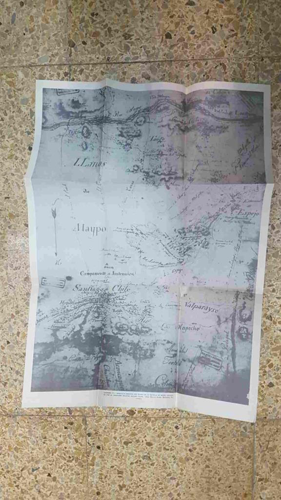 Lamina de Chile (num C22): Bosquejo original del plano de la Batalla de Maipo