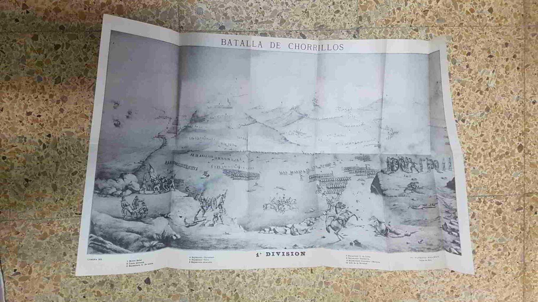 Lamina de Chile (num C30): Batalla de Chorrillos. 1a Division. Por Rupero Salcedo, Capitan del Buin