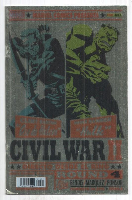 Marvel, Panini: Civil War II num 4, nov 2016. Cubierta metalizada (por Cho Davila). Ojo de Halcon, Hulk