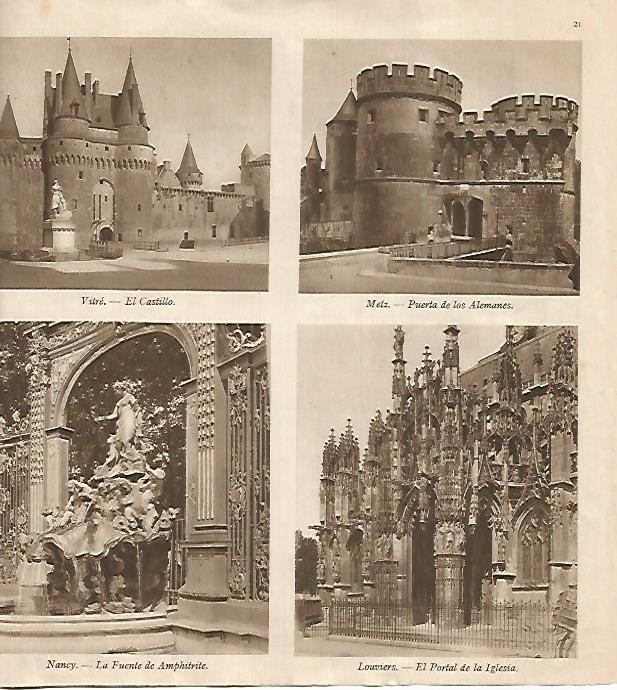 LAMINA 18479: Castillo de Vitre, Puerta de los Alemanes de Metz, Fuente de Nancy y Portal de la iglesia de Louviers