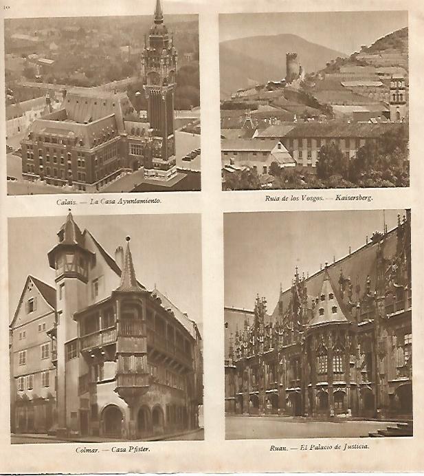 LAMINA 18474: Ayuntamiento de Calais, Rula de los Vosgos, Casa Pfister en Colamr y Palacio de Justicia de Ruan