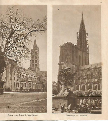 LAMINA 18478: Iglesia de Saint Sernin de Tolosa y catedral de Estrasburgo