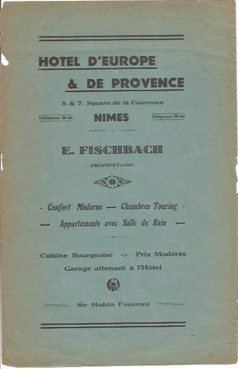 LAMINA 18630: Publicidad del Hotel Europe de Nimes